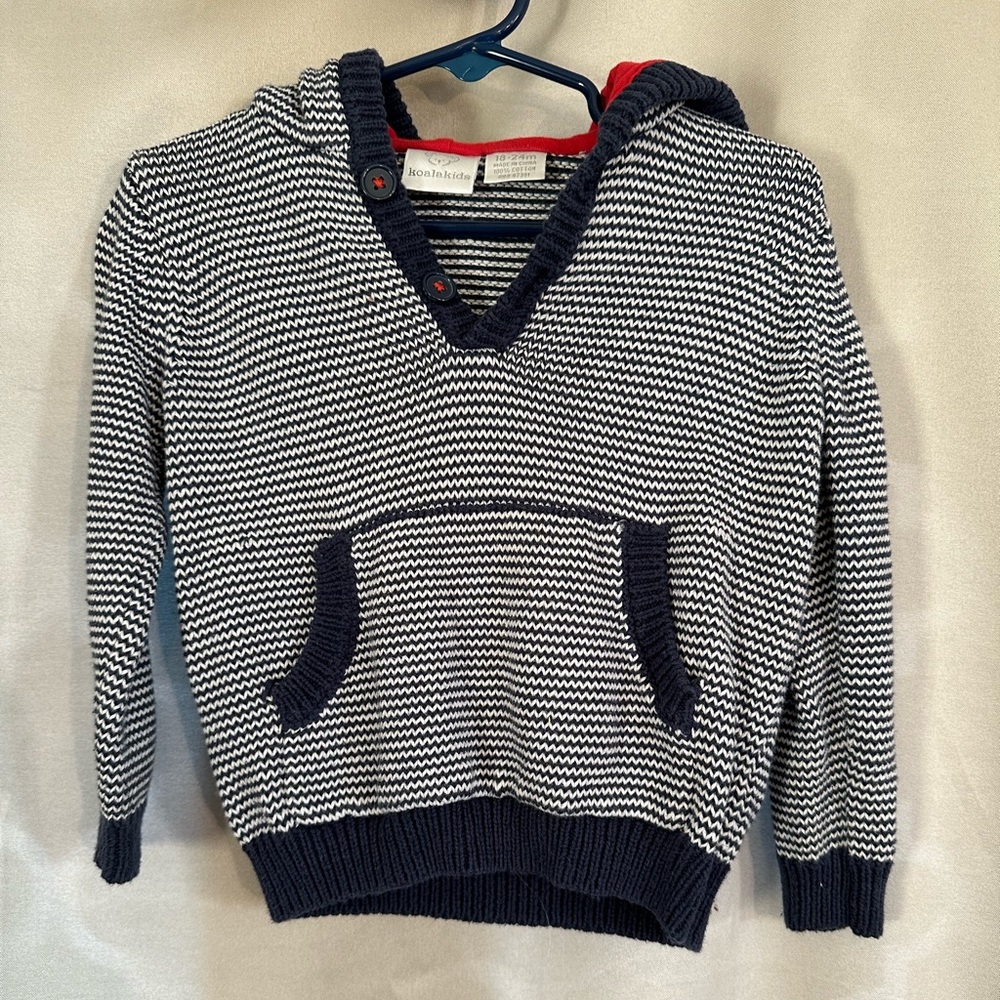 Koala kids Toddler Boy Hooded Blue Knit Sweater Thick Size 18-24 Months